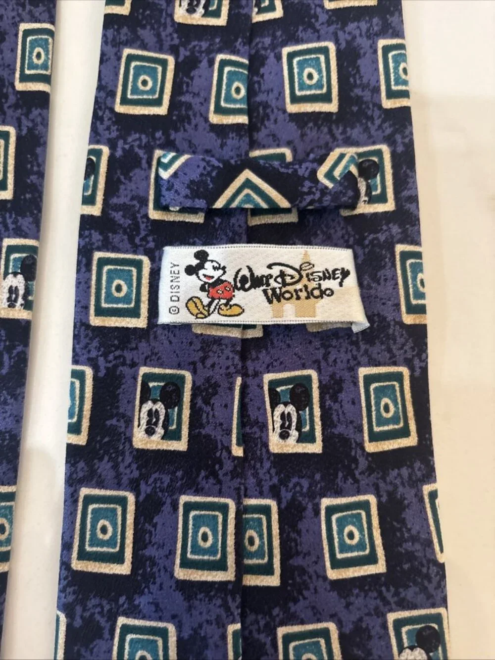 Disney Store Hand Made Portrait Mickey Mouse Blue 100% Silk Classic Neck Tie VTG